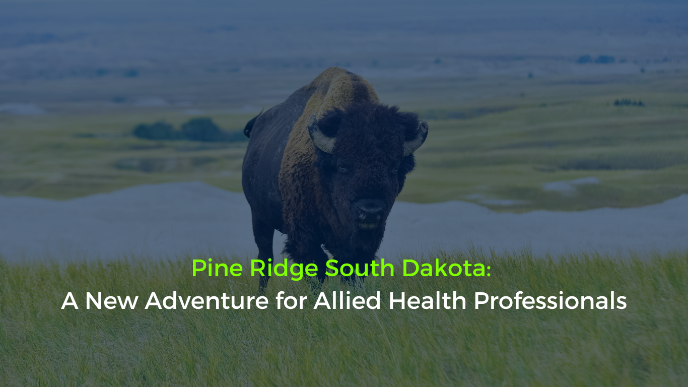 Scenic view of Pine Ridge, South Dakota, with rolling hills and expansive skies, representing a new adventure for allied health professionals