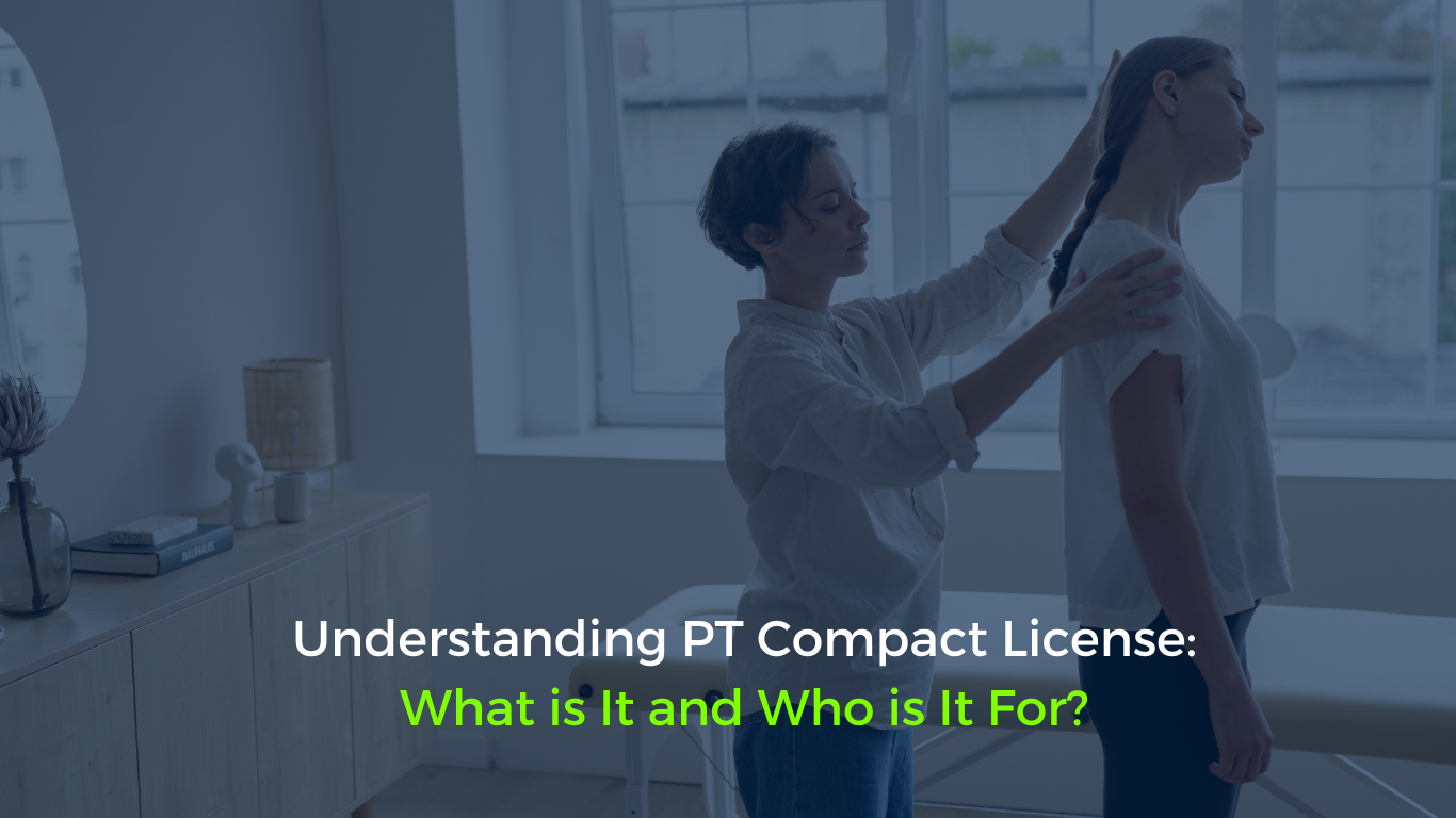 A physical therapist assists a patient with an exercise in a clinic, illustrating the concept of a PT Compact License discussed in the blog titled 'Understanding PT Compact License: What is It and Who is It For?